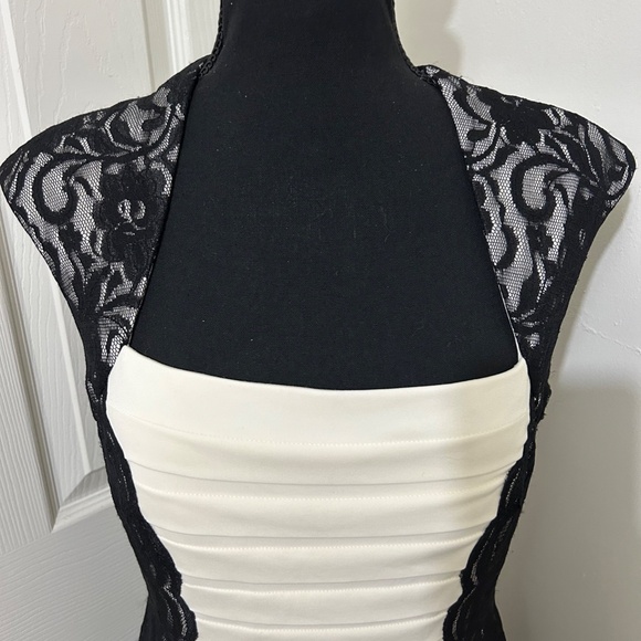 Cache NWT Vintage Black Lace and Cream Ruffled Pencil Midi Dress Size 10 - Picture 5 of 9